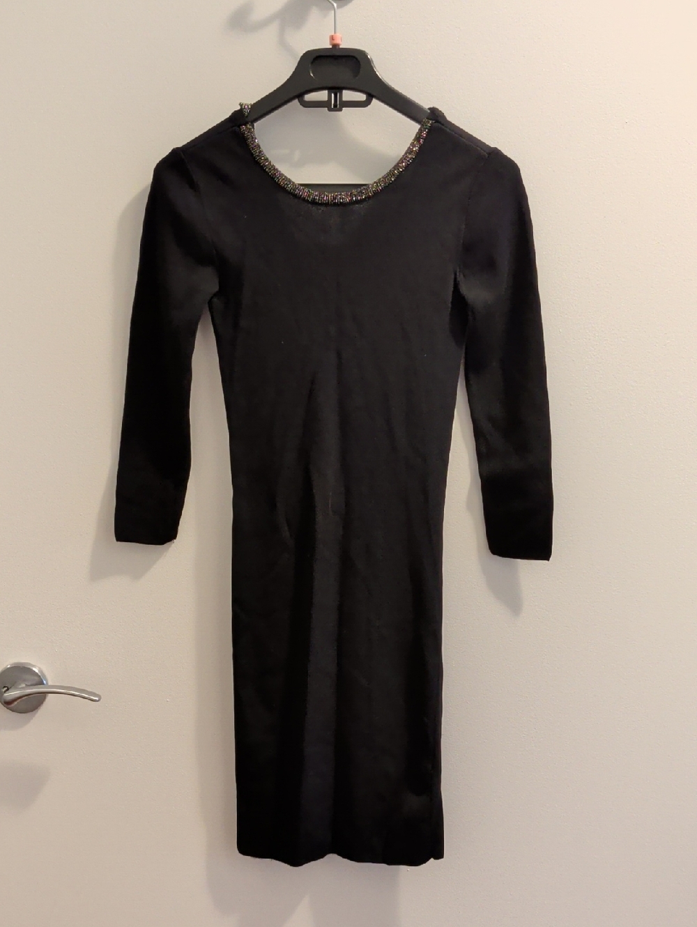 Dynamite Black Long-Sleeve Shimmer Scoop-Neck Sheath Dress